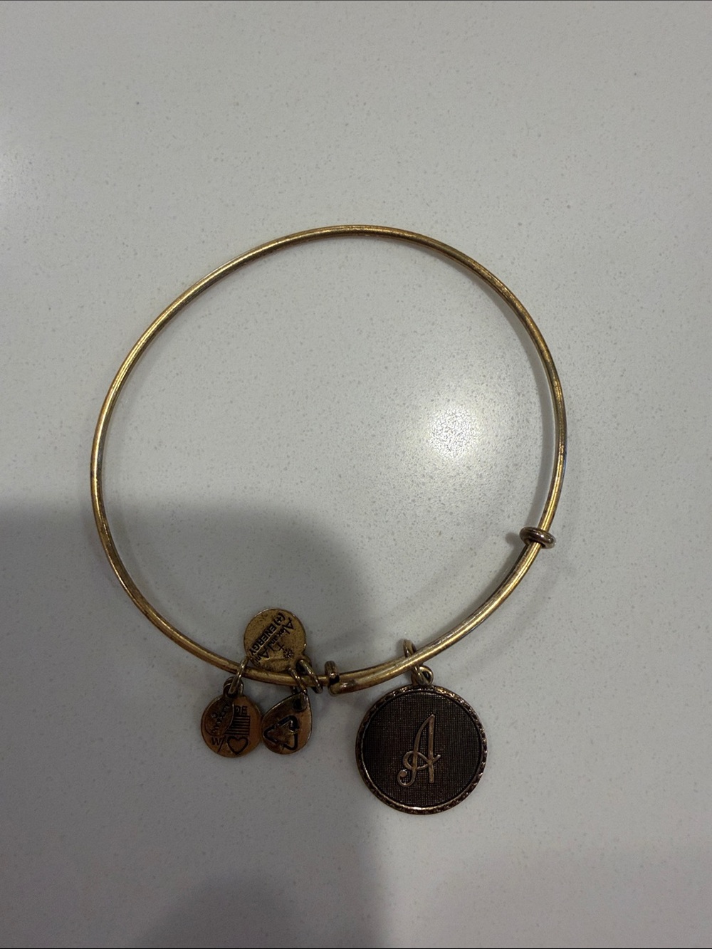 Alex and Ani Gold-Tone Initial A Charm Bangle with Signature Tags